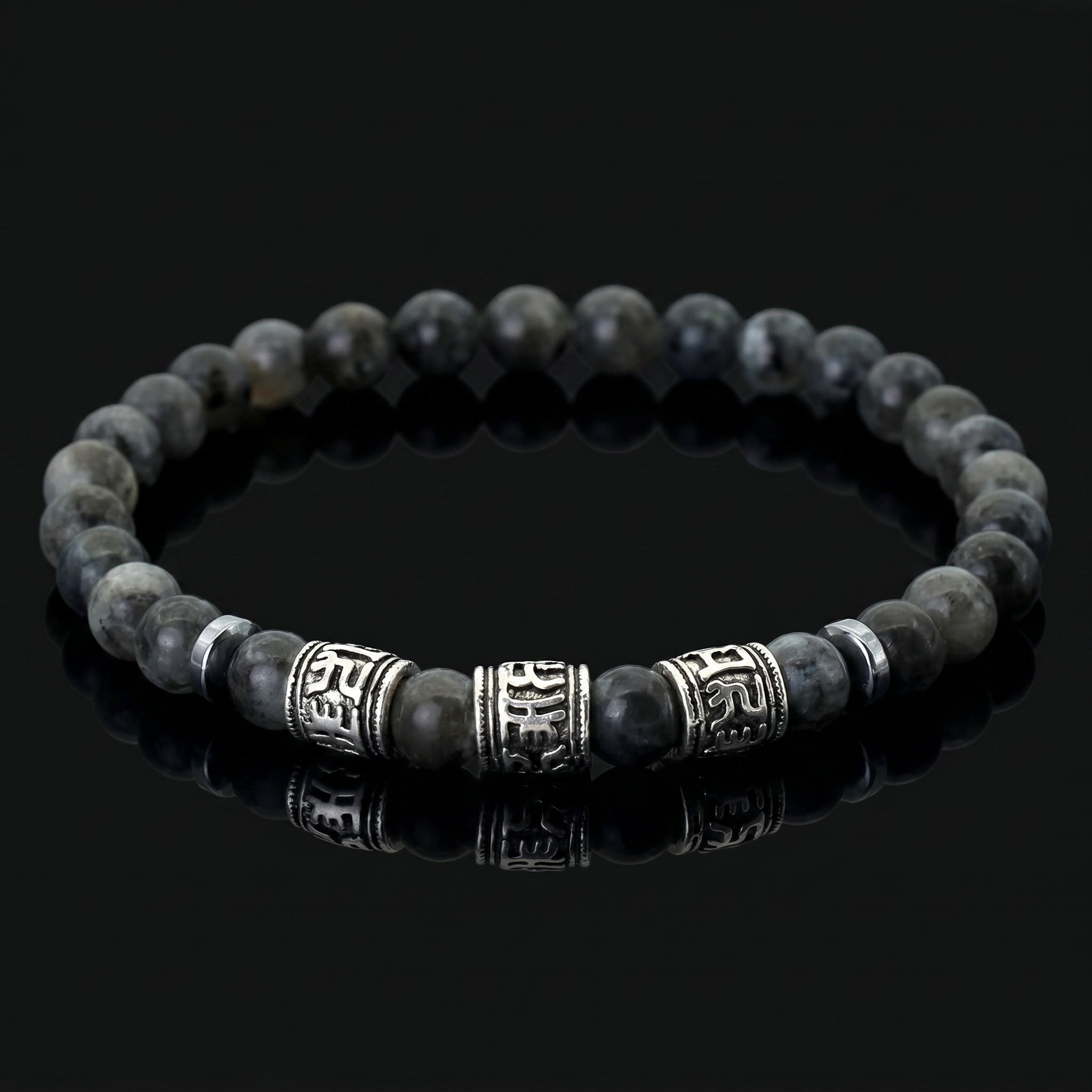 Tibetan Gemstone Power Bracelet in gray jasper